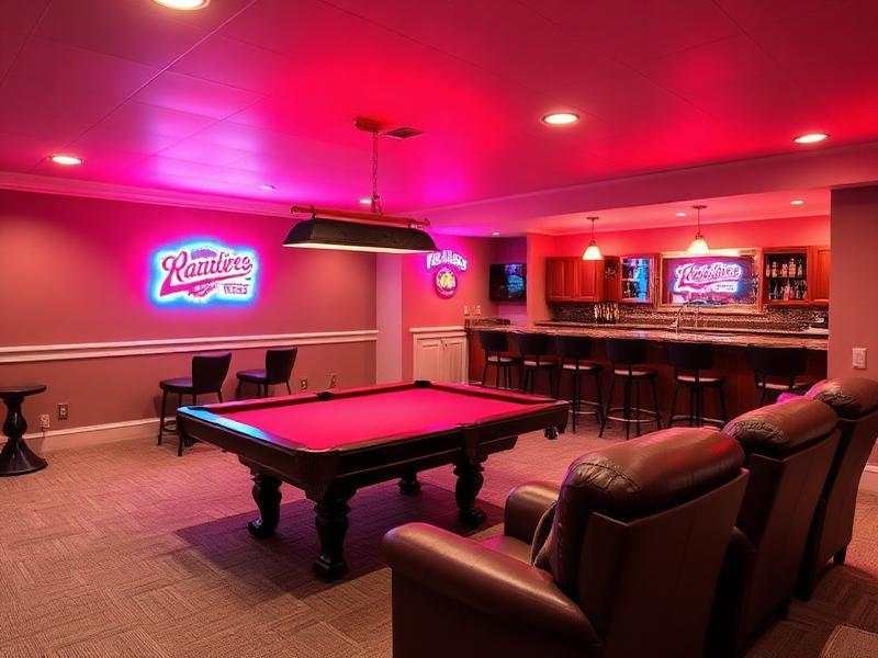 Finished basement game room with pool table